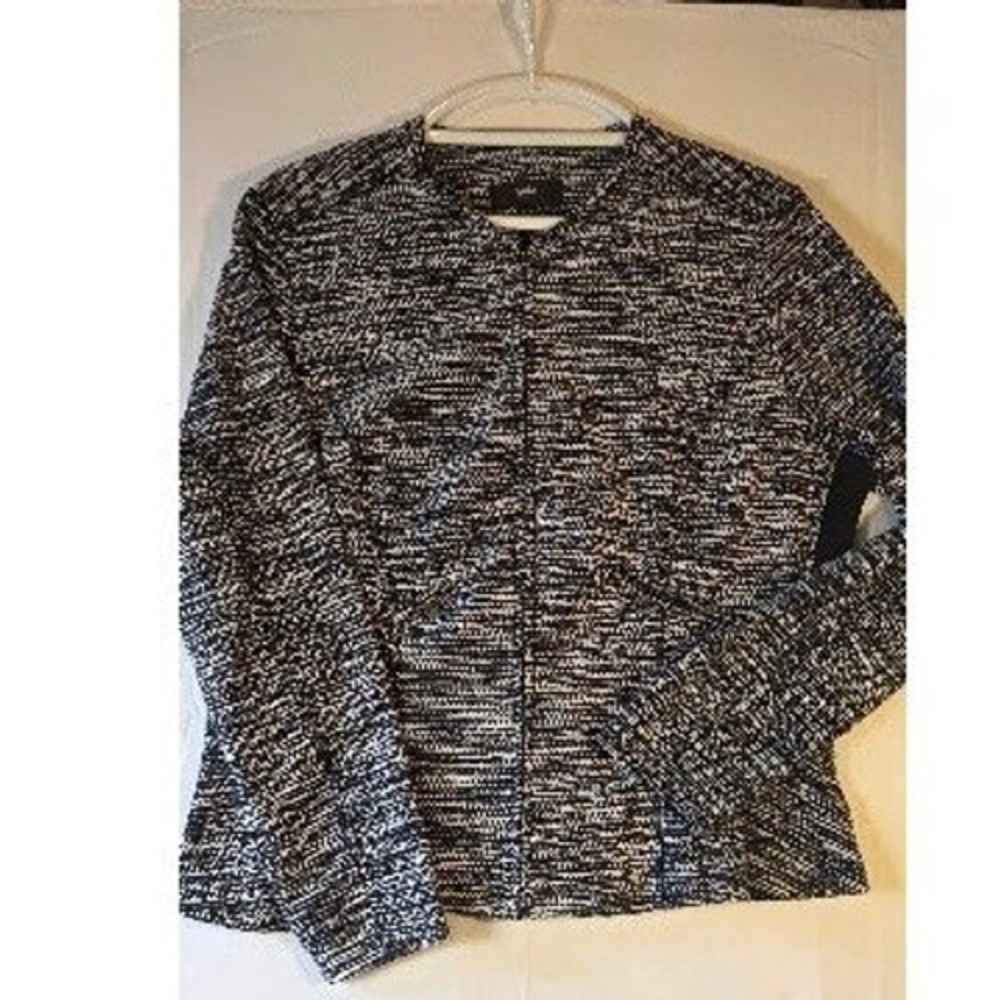 Mossimo Black White Space Dye Peplum Zip Front Jacket XL Womens